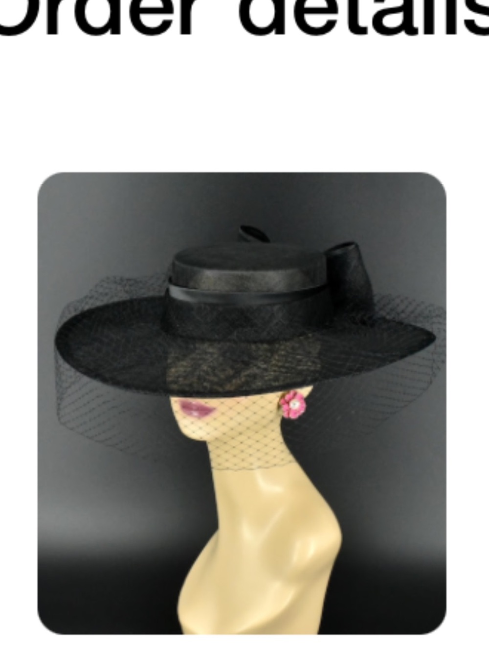 Women's Black Wide-Brim Veil Flower Accent Hat